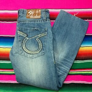 VTG Big Star Jeans Mens 32x34 Blue Thick Stitch Rodeo Cowboy Western Embroidered